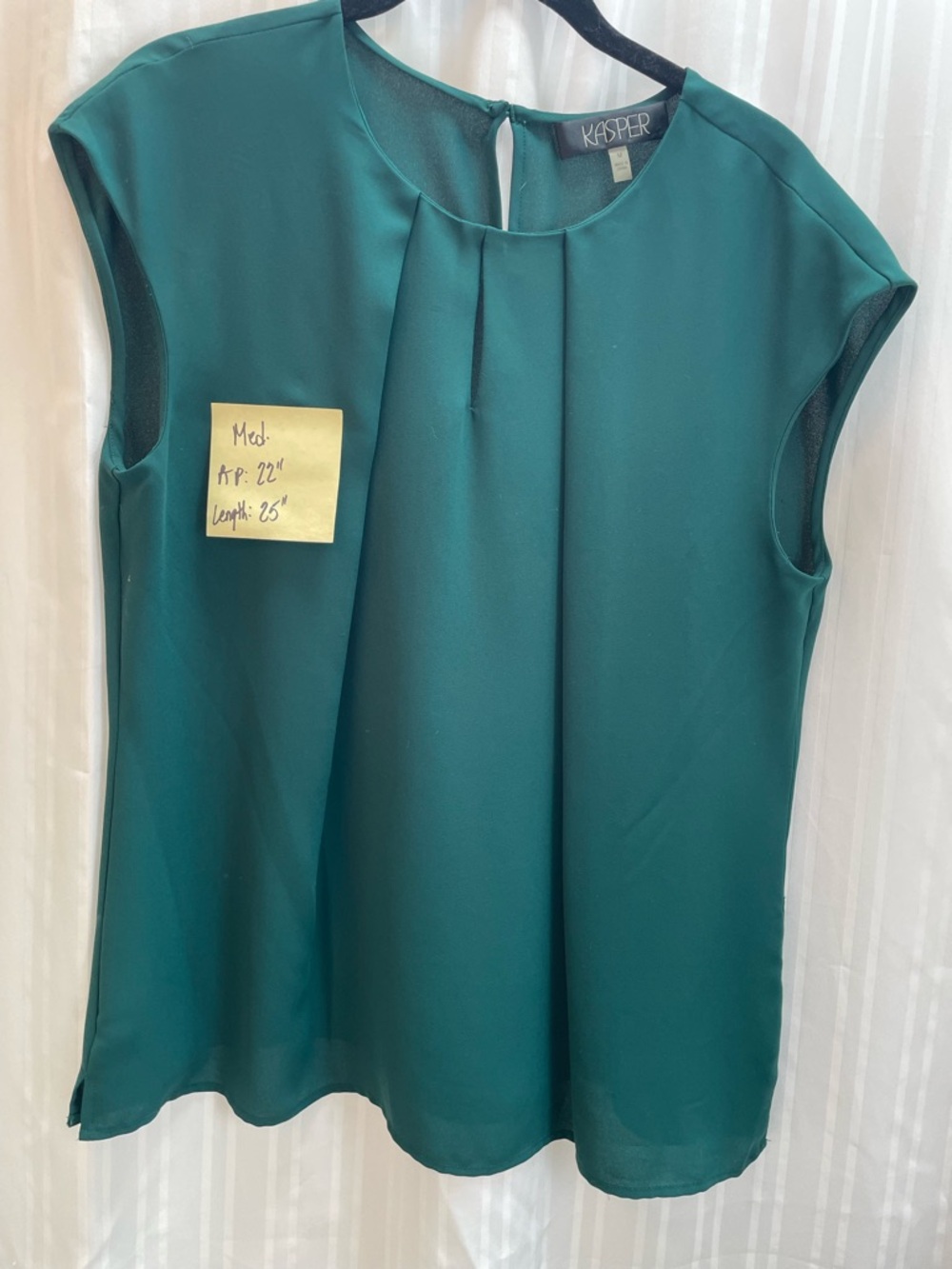 Kasper Emerald Green Cap-Sleeve Pleated Blouse